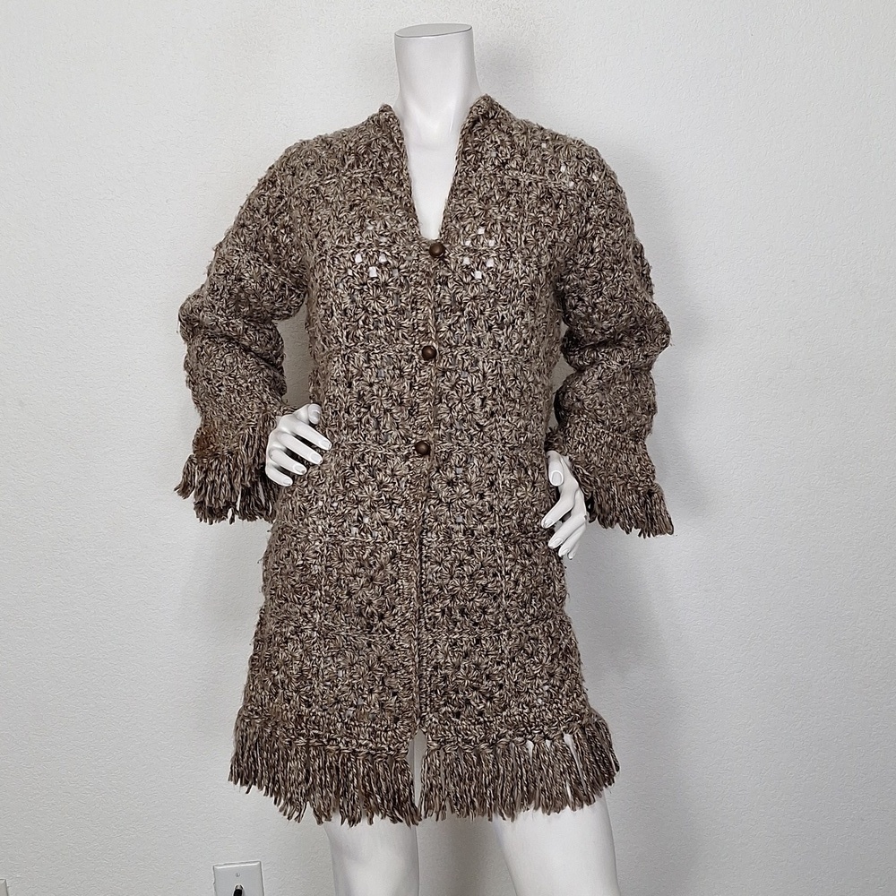 Chunky Fringe Hem Brown Knit Cardigan Sweater